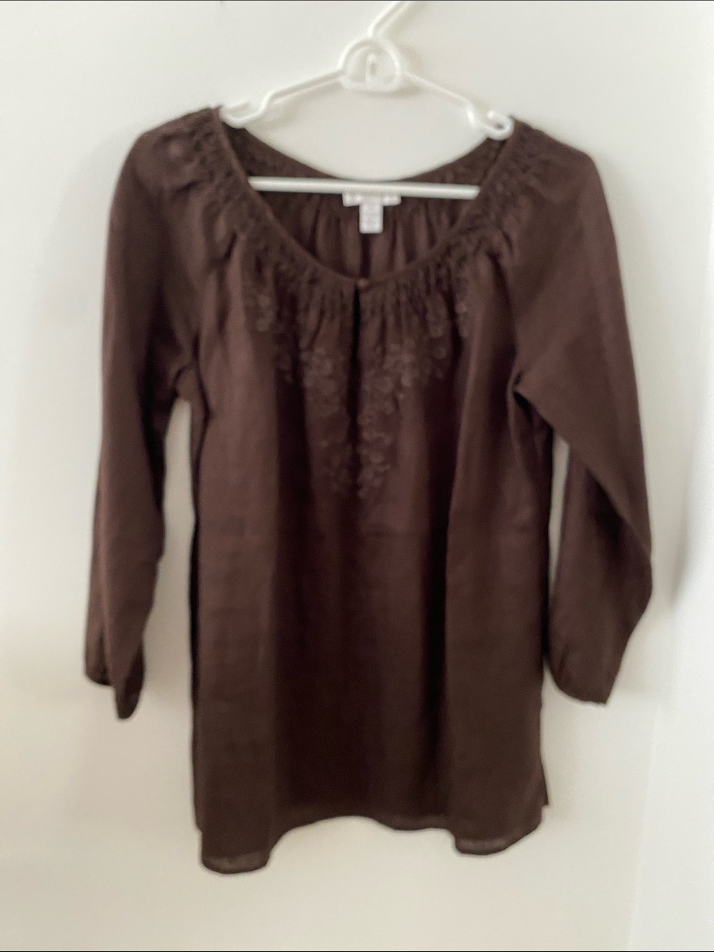 Charter Club Chocolate Brown Embroidered Linen Tunic